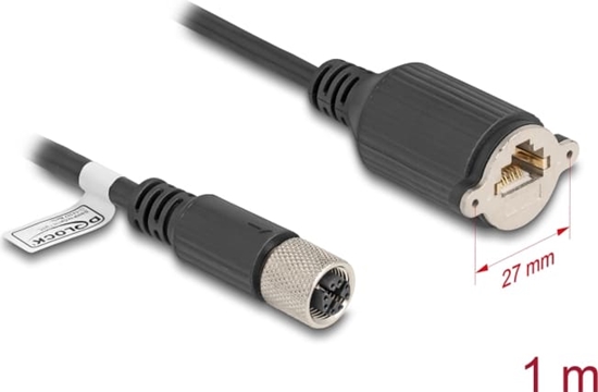 Picture of Delock M12 Cable X-coded 8 pin female to RJ45 jack for installation Cat.6A S/FTP 1 m black