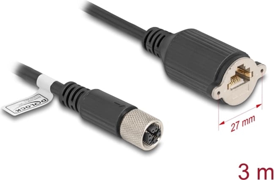 Picture of Delock M12 Cable X-coded 8 pin female to RJ45 jack for installation Cat.6A S/FTP 3 m black