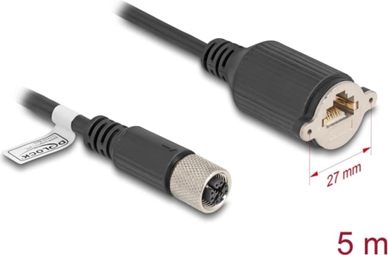 Picture of Delock M12 Cable X-coded 8 pin female to RJ45 jack for installation Cat.6A S/FTP 5 m black