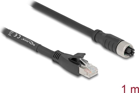 Picture of Delock M12 Cable X-coded 8 pin female to RJ45 plug Cat.5e S/FTP flexible 1 m black