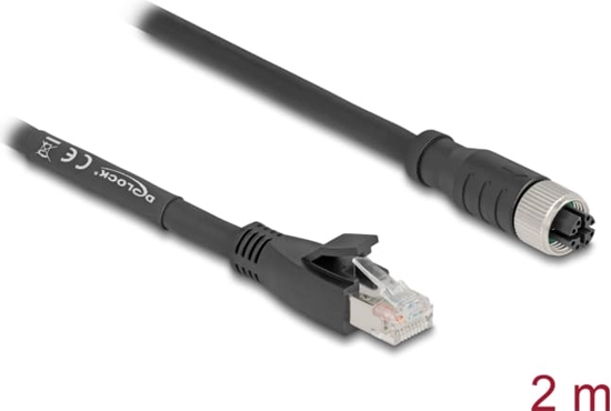 Picture of Delock M12 Cable X-coded 8 pin female to RJ45 plug Cat.5e S/FTP flexible 2 m black