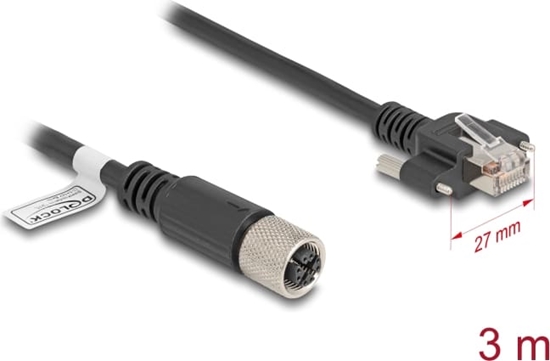 Picture of Delock M12 Cable X-coded 8 pin female to RJ45 plug with screws Cat.6A S/FTP 3 m black