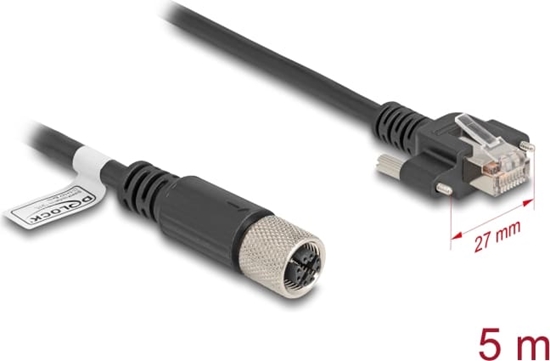 Picture of Delock M12 Cable X-coded 8 pin female to RJ45 plug with screws Cat.6A S/FTP 5 m black