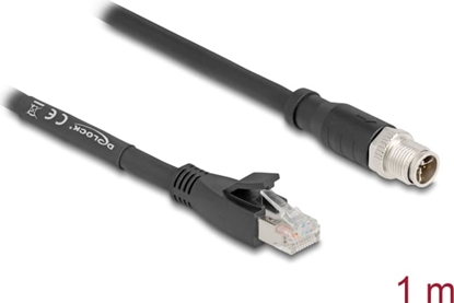 Picture of Delock M12 Cable X-coded 8 pin male to RJ45 plug Cat.5e S/FTP flexible 1 m black
