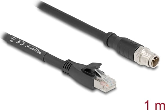 Picture of Delock M12 Cable X-coded 8 pin male to RJ45 plug Cat.5e S/FTP flexible 1 m black
