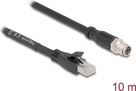 Picture of Delock M12 Cable X-coded 8 pin male to RJ45 plug Cat.5e S/FTP flexible 10 m black