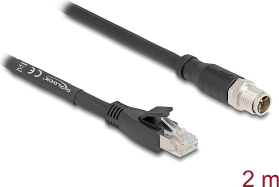 Picture of Delock M12 Cable X-coded 8 pin male to RJ45 plug Cat.5e S/FTP flexible 2 m black