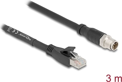 Picture of Delock M12 Cable X-coded 8 pin male to RJ45 plug Cat.5e S/FTP flexible 3 m black