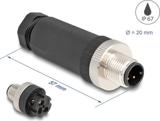 Picture of Delock M12 Connector A-coded 3 pin male for mounting with screw connection
