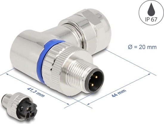 Picture of Delock M12 Connector A-coded 3 pin male for mounting with screw connection 90° angled metal