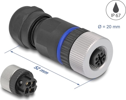 Picture of Delock M12 Connector A-coded 4 pin female for mounting with screw connection