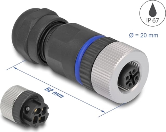 Picture of Delock M12 Connector A-coded 4 pin female for mounting with screw connection