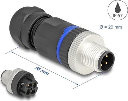 Picture of Delock M12 Connector A-coded 4 pin male for mounting with screw connection