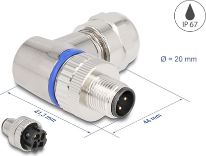 Picture of Delock M12 Connector A-coded 4 pin male for mounting with screw connection 90° angled metal