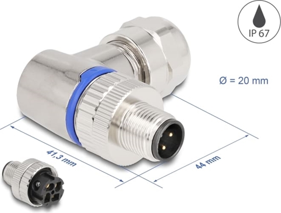 Picture of Delock M12 Connector A-coded 4 pin male for mounting with screw connection 90° angled metal