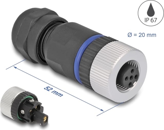 Picture of Delock M12 Connector A-coded 5 pin female for mounting with screw connection