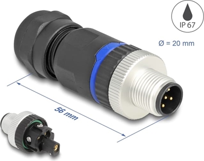 Picture of Delock M12 Connector A-coded 5 pin male for mounting with screw connection