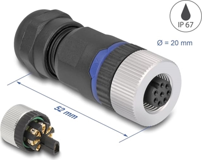 Picture of Delock M12 Connector A-coded 8 pin female for mounting with screw connection