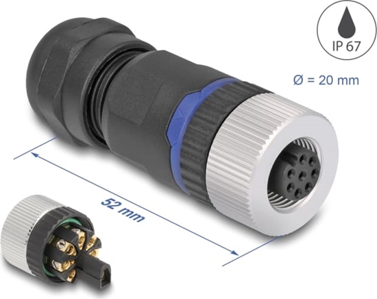 Picture of Delock M12 Connector A-coded 8 pin female for mounting with screw connection
