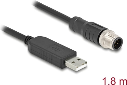 Attēls no Delock M12 Serial Connection Cable with FTDI chipset, USB 2.0 Type-A male to M12 RS-232 male A-coded 8 pin 1.8 m black