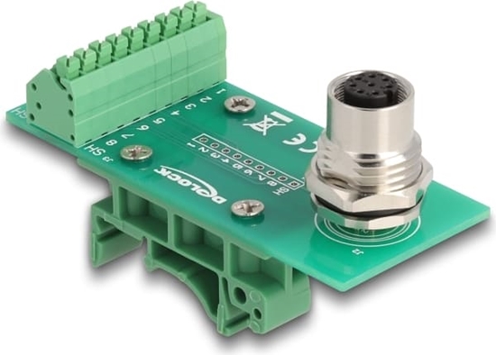 Picture of Delock M12 Transfer Module Adapter A-coded 8 pin female to 9 pin terminal block for DIN rail