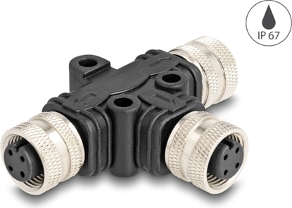 Attēls no Delock M12 T-Splitter A-coded 4 pin 1 x female to 2 x female parallel connection