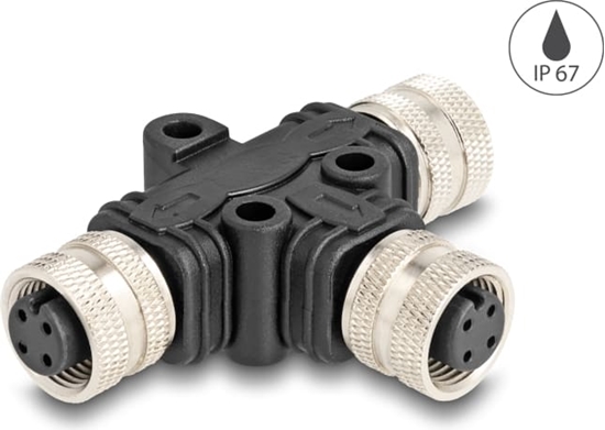 Picture of Delock M12 T-Splitter A-coded 4 pin 1 x female to 2 x female parallel connection