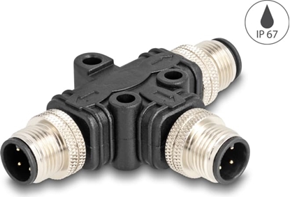 Attēls no Delock M12 T-Splitter A-coded 4 pin 1 x male to 2 x male parallel connection
