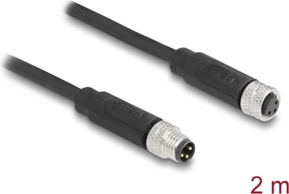 Attēls no Delock M8 A-coded 3 pin Cable male to female PUR (TPU) 2 m