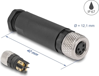 Attēls no Delock M8 Connector A-coded 4 pin female for mounting with screw connection