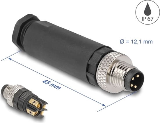 Picture of Delock M8 Connector A-coded 4 pin male for mounting with screw connection