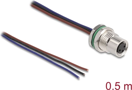 Picture of Delock M8 panel-mount cable A-coded 3 pin female for panel with open cable ends front mounting 0.5 m