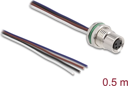 Attēls no Delock M8 panel-mount cable A-coded 4 pin female for panel with open cable ends front mounting 0.5 m