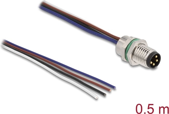 Picture of Delock M8 panel-mount cable A-coded 4 pin male for panel with open cable ends front mounting 0.5 m