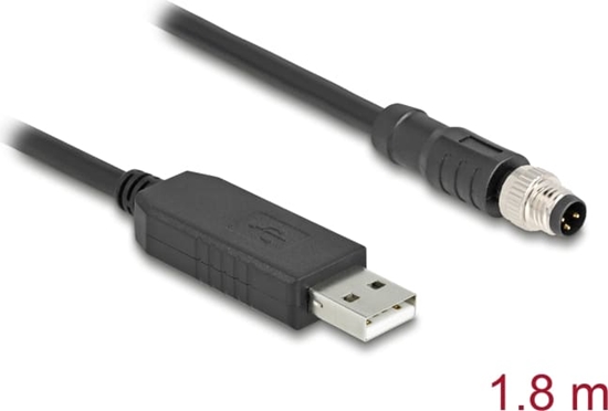 Picture of Delock M8 Serial Connection Cable with FTDI chipset, USB 2.0 Type-A male to M8 RS-232 male A-coded 3 pin 1.8 m black