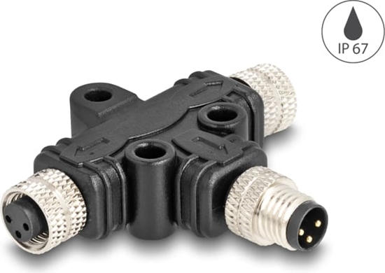 Picture of Delock M8 T-Splitter A-coded 3 pin 1 x male to 2 x female parallel connection
