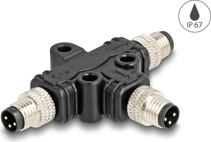 Attēls no Delock M8 T-Splitter A-coded 3 pin 1 x male to 2 x male parallel connection