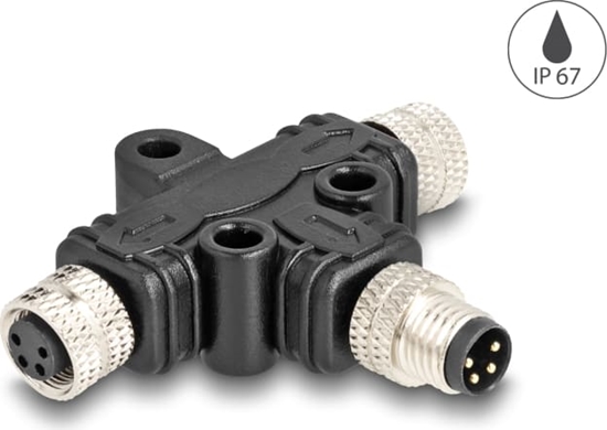 Picture of Delock M8 T-Splitter A-coded 4 pin 1 x male to 2 x female parallel connection