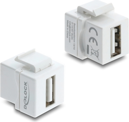 Picture of Delock Mini Keystone Module Coupler USB 2.0 Type-A female to USB 2.0 Type-A female white