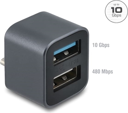 Picture of Delock Mini USB Hub with USB Type-C™ male to 1 x USB 10 Gbps USB Type-A + 1 x USB 2.0 Type-A
