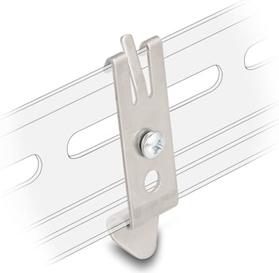 Picture of Delock Mounting holder for 35 mm DIN rail with 2 fixing holes and T3 self-tapping fixing screw