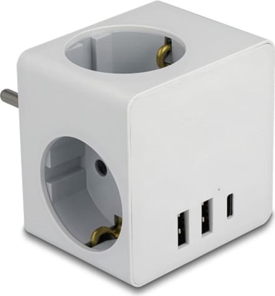 Picture of Delock Multi Socket Cube 3-way with childproof lock and USB charger white