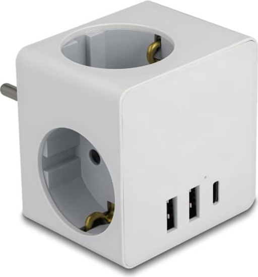 Picture of Delock Multi Socket Cube 3-way with childproof lock and USB charger white