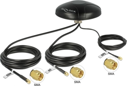 Picture of Delock Multiband LTE UMTS GSM GPS Antenna 3 x SMA male omnidirectional roof mount black outdoor