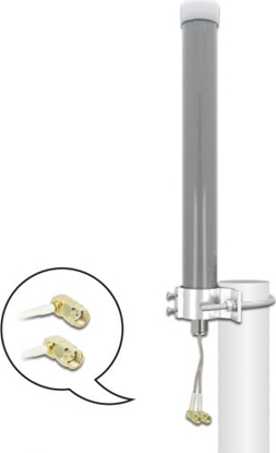 Picture of Delock Multiband LTE WLAN 2.4 GHz Antenna 1 x SMA plug 1 x RP-SMA plug 2 - 3 dBi 2 x 20 cm RG-178 omnidirectional outdoor grey