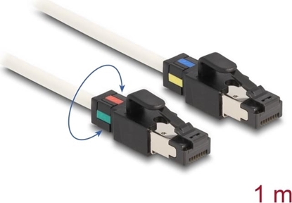 Picture of Delock Network Cable RJ45 plug to plug Cat.6A S/FTP with rotatable colour clips 1 m white