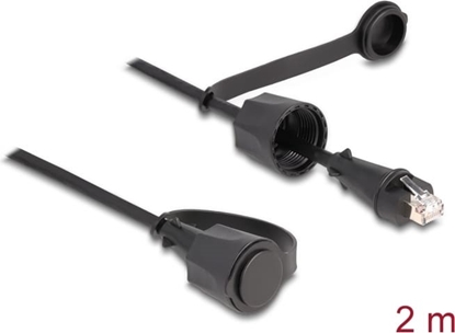 Picture of Delock Network Cable RJ45 plug to RJ45 plug Cat.6 STP with protective cap outdoor IP68 dust- and waterproof black 2 m