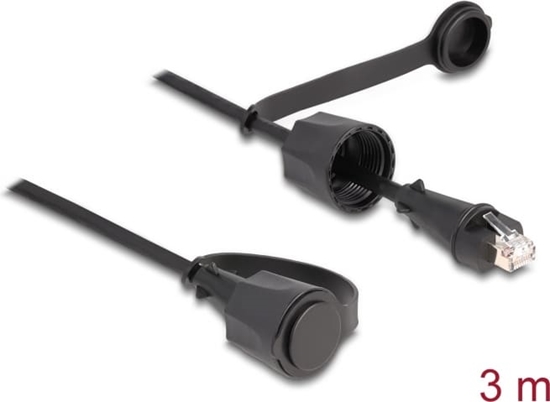 Picture of Delock Network Cable RJ45 plug to RJ45 plug Cat.6 STP with protective cap outdoor IP68 dust- and waterproof black 3 m