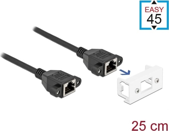 Picture of Delock Network Extension Cable for Easy 45 Module S/FTP RJ45 jack to RJ45 jack Cat.6A 25 cm black