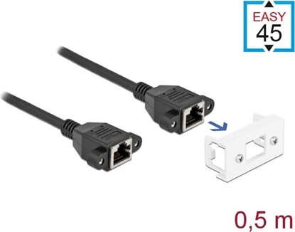 Picture of Delock Network Extension Cable for Easy 45 Module S/FTP RJ45 jack to RJ45 jack Cat.6A 50 cm black
